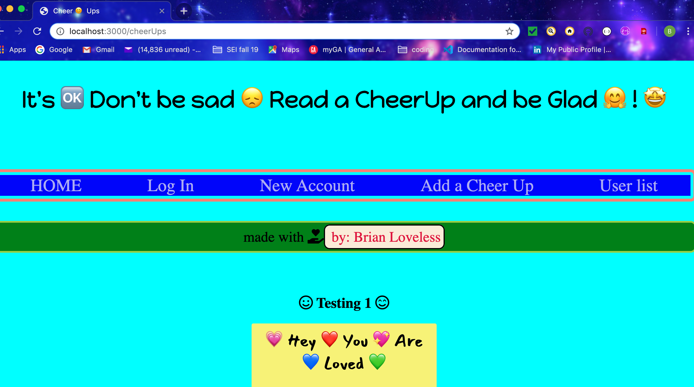 home page of cheer ups app BL designed